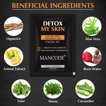 Mancode Detox My Skin Facial Kit For Men | Salon-Like Glowing Skin In 6 Easy Steps | Improves Skin Texture | Instant Glow | Suitable For All Skin Types - 2 x 58 G (Pack of 2)